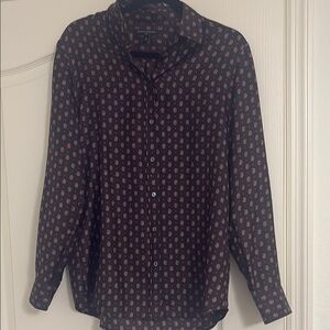 Banana Republic Work to Play Brown Patterned Silk Button-Down Blouse